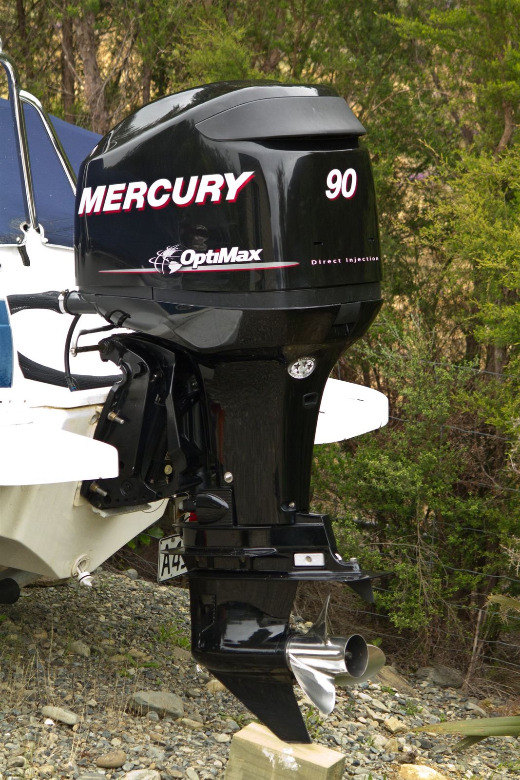 Mercury outboard motor mounted on a boat